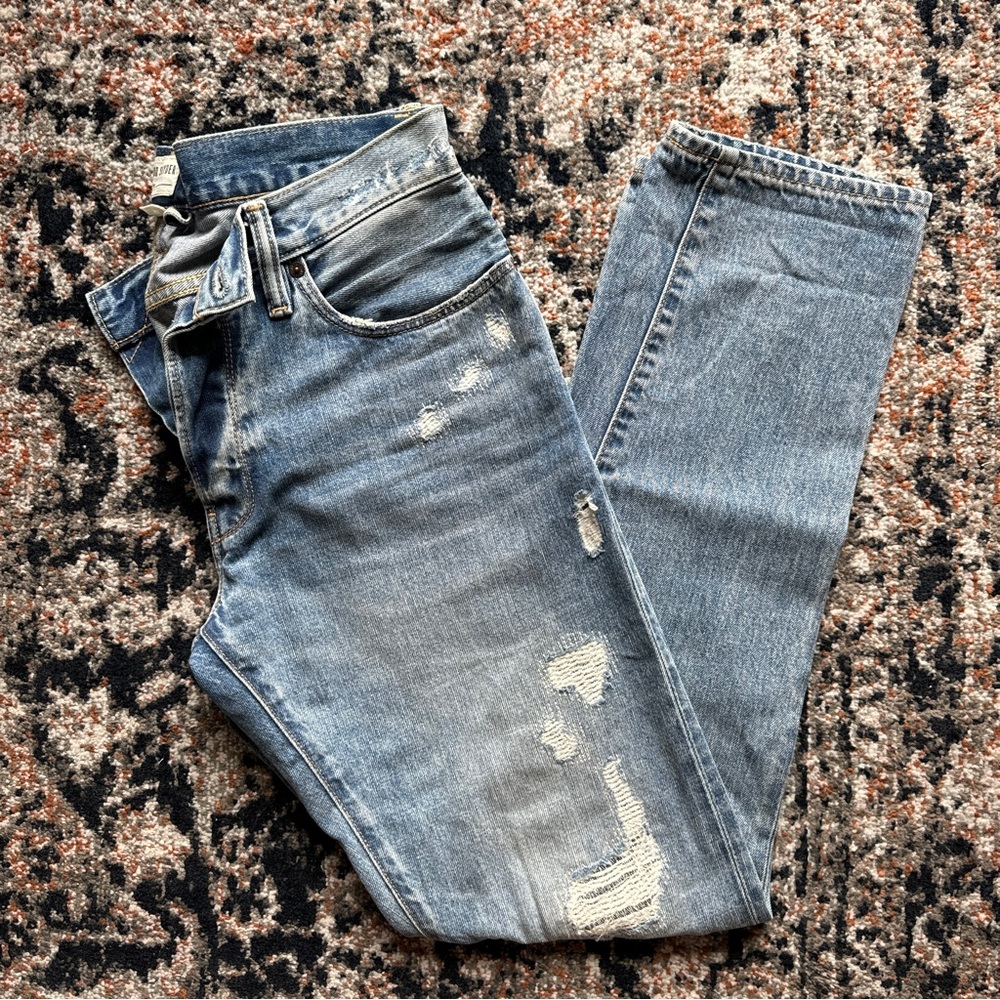 Todd Snyder Blue Slim Straight Distressed Jeans